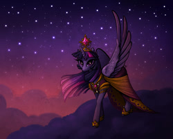 Size: 996x802 | Tagged: safe, artist:malliya, derpibooru import, twilight sparkle, twilight sparkle (alicorn), alicorn, pony, clothes, coronation dress, dress, female, mare, night, stars