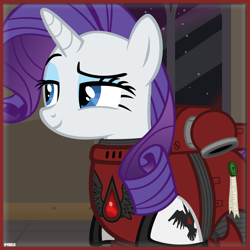 Size: 1000x1000 | Tagged: safe, artist:a4r91n, rarity, pony, unicorn, armor, blood ravens, bloody magpies, crossover, female, icon, mare, power armor, powered exoskeleton, purity seal, raised eyebrow, smug, smugity, solo, space marine, vector, warhammer (game), warhammer 40k