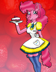 Size: 637x824 | Tagged: safe, artist:odiz, pinkie pie, anthro, clothes, female, pink hair, pink skin, smiling, solo