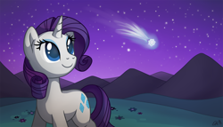 Size: 1400x800 | Tagged: safe, artist:oemilythepenguino, rarity, pony, unicorn, comet, female, mare, purple mane, solo, white coat