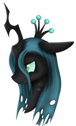 Size: 1667x2779 | Tagged: safe, artist:tonyseil, queen chrysalis, changeling, changeling queen, bust, female, floppy ears, narrowed eyes, profile, simple background, solo, transparent background