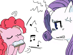 Size: 640x480 | Tagged: safe, artist:hasunoko, pinkie pie, rarity, earth pony, pony, unicorn, harmonica, music, musical instrument