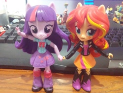 Size: 3120x2340 | Tagged: safe, artist:nemesis, sunset shimmer, twilight sparkle, equestria girls, clothes, doll, equestria girls minis, eqventures of the minis, female, irl, lesbian, photo, shipping, skirt, sunsetsparkle, toy