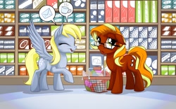 Size: 1680x1050 | Tagged: safe, artist:mysticalpha, derpy hooves, oc, pegasus, pony, female, mare, pictogram, shop, shopping basket