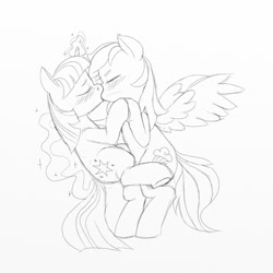 Size: 1200x1200 | Tagged: safe, artist:zed001, derpibooru import, rainbow dash, twilight sparkle, pegasus, pony, blushing, female, kissing, lesbian, monochrome, shipping, sketch, twidash