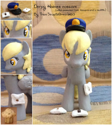 Size: 800x895 | Tagged: safe, artist:antych, derpy hooves, pegasus, pony, brushable, custom, female, figure, hat, irl, letter, mail, mailmare, mailpony, mare, muffin, photo, solo, toy