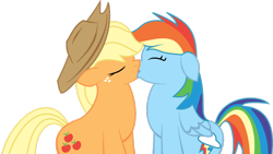 Size: 900x508 | Tagged: safe, artist:death-is-death, derpibooru import, applejack, rainbow dash, earth pony, pegasus, pony, appledash, female, kissing, lesbian, shipping