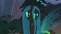 Size: 1280x720 | Tagged: safe, screencap, queen chrysalis, changeling, changeling queen, frenemies (episode), female, forest, solo