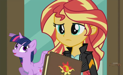 Size: 916x562 | Tagged: safe, artist:angeltorchic, edit, part of a series, part of a set, screencap, sunset shimmer, twilight sparkle, twilight sparkle (alicorn), alicorn, equestria girls, discovery family logo, sunset's little twilight, tiny ponies