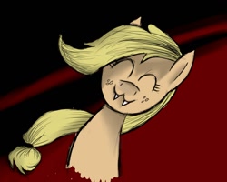 Size: 1280x1024 | Tagged: safe, artist:lou-sifer, applejack, earth pony, pony, undead, vampire, vampony, cute, fangs, hatless, jackabetes, missing accessory, teeth