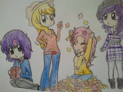 Size: 640x480 | Tagged: safe, artist:mylittlerennie, derpibooru import, applejack, pinkie pie, rarity, twilight sparkle, humanized, traditional art