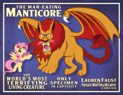 Size: 10000x7725 | Tagged: safe, artist:tygerbug, fluttershy, manny roar, manticore, pegasus, pony, absurd resolution, monster, poster