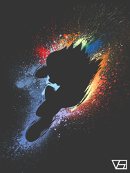 Size: 5400x7200 | Tagged: safe, artist:lukijimomk, derpibooru import, rainbow dash, pegasus, pony, fighting is magic, absurd resolution, action pose, black background, negative space, silhouette, simple background, solo