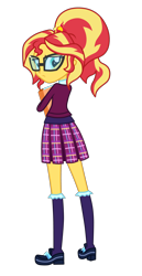 Size: 1800x3500 | Tagged: safe, artist:mixiepie, sunset shimmer, equestria girls, friendship games, alternate universe, book, clothes, crystal prep academy, crystal prep academy uniform, crystal prep shadowbolts, glasses, human sunset, pleated skirt, school uniform, simple background, skirt, solo, transparent background