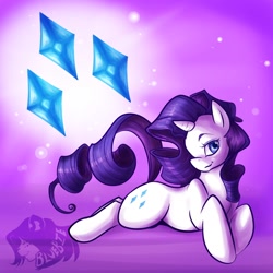 Size: 1280x1280 | Tagged: safe, artist:bluekazenate, rarity, pony, unicorn, cute, female, mare, prone, raribetes, rarity's cutie mark, solo