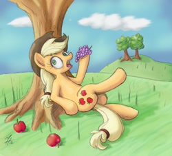 Size: 1280x1163 | Tagged: safe, artist:ratwhiskers, artist:tehflah, applejack, earth pony, pony, female, grapes, mare