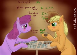 Size: 1171x850 | Tagged: safe, artist:ratwhiskers, applejack, berry punch, berryshine, earth pony, pony, alcohol, drinking contest, drunk, drunk aj