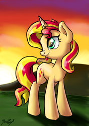 Size: 4133x5846 | Tagged: safe, artist:gaelledragons, sunset shimmer, pony, unicorn, absurd resolution, backwards cutie mark, solo, sunset, sunshine shimmer