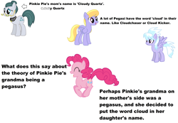 Size: 4512x3120 | Tagged: safe, cloud kicker, cloudchaser, cloudy quartz, pinkie pie, pegasus, pony, granny pie, headcanon, theory