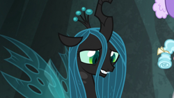 Size: 1920x1080 | Tagged: safe, screencap, queen chrysalis, changeling, changeling queen, frenemies (episode), female, smiling, solo, when she smiles