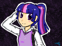 Size: 450x333 | Tagged: safe, artist:pavaflower, derpibooru import, twilight sparkle, humanized, ponytail, solo