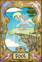 Size: 1204x1799 | Tagged: safe, artist:robd2003, derpy hooves, pegasus, pony, cliff, female, mare, solo, tarot, tarot card, the fool