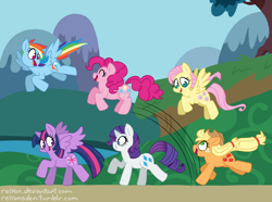 Size: 1500x1118 | Tagged: safe, artist:relyonsden, derpibooru import, applejack, fluttershy, pinkie pie, rainbow dash, rarity, twilight sparkle, twilight sparkle (alicorn), alicorn, earth pony, pegasus, pony, unicorn, female, mane six, mare