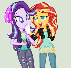 Size: 1042x996 | Tagged: safe, artist:cookiechans2, artist:yulianapie26, edit, starlight glimmer, sunset shimmer, equestria girls, mirror magic, spoiler:eqg specials, dessert, female, food, ice cream, lesbian, shimmerglimmer, shipping