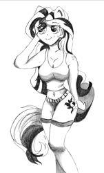 Size: 2288x3800 | Tagged: safe, artist:mark-terron, sunset shimmer, equestria girls, breasts, clothes, female, grayscale, monochrome, ponied up, shorts, solo, sunset jiggler, tanktop, traditional art