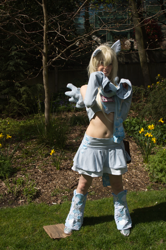 Size: 2022x3040 | Tagged: safe, artist:psychonautz, artist:yamatanokaguya, derpy hooves, human, belly button, clothes, cosplay, evening gloves, irl, irl human, leg warmers, midriff, photo, sakura con, skirt, solo