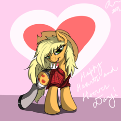 Size: 1000x1000 | Tagged: safe, artist:jinyaranda, applejack, earth pony, pony, clothes, loose hair, solo, stockings, valentine