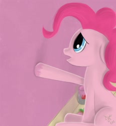 Size: 947x1027 | Tagged: safe, artist:cesiummagnesium, pinkie pie, earth pony, pony, paint, pinkie watches paint dry, solo, wall