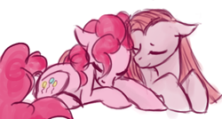 Size: 508x273 | Tagged: safe, artist:itena, pinkie pie, earth pony, pony, cuddling, female, mare, pink coat, pink mane, pinkamena diane pie