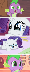 Size: 850x1984 | Tagged: safe, rarity, spike, dragon, pony, unicorn, angry, crying, duckface