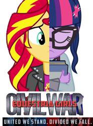 Size: 839x1134 | Tagged: safe, artist:ivacatherianoid, sci-twi, sunset shimmer, twilight sparkle, equestria girls, captain america: civil war, movie poster, parody