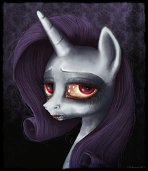 Size: 679x781 | Tagged: safe, artist:vongrell, rarity, pony, undead, unicorn, vampire, vampony, blood, bust, portrait, sad, solo