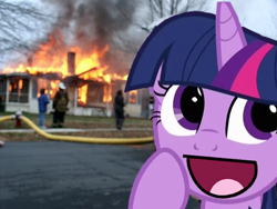 Size: 500x375 | Tagged: safe, derpibooru import, edit, twilight sparkle, awesome face, disaster girl, meme