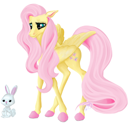 Size: 1024x1024 | Tagged: safe, artist:voslin, angel bunny, fluttershy, horse, pegasus, pony, clothes, hoers, realistic, slippers, unshorn fetlocks