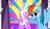 Size: 1280x738 | Tagged: safe, derpibooru import, screencap, discord, princess celestia, princess luna, rainbow dash, alicorn, pegasus, pony, the return of harmony, praising, raised eyebrow, stained glass