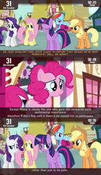 Size: 854x1471 | Tagged: safe, derpibooru import, screencap, applejack, fluttershy, pinkie pie, rainbow dash, rarity, twilight sparkle, twilight sparkle (alicorn), alicorn, earth pony, pegasus, pony, unicorn, maud pie (episode), cinemare sins, eyes closed, female, mane six, mare, open mouth, standing