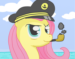 Size: 1126x896 | Tagged: safe, artist:evetssteve, fluttershy, pegasus, pony, pipe, sailor hat, smoking, solo