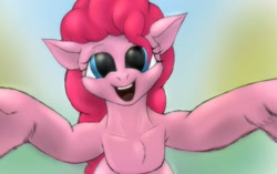 Size: 1128x708 | Tagged: safe, artist:cyclone-dusk, pinkie pie, earth pony, pony, chest fluff, female, hug, looking at you, mare, open mouth, pov, solo