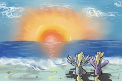 Size: 3000x2000 | Tagged: safe, artist:ulisesdarklight, derpy hooves, dinky hooves, pegasus, pony, beach, female, mare, sun