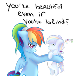 Size: 1000x1000 | Tagged: safe, artist:morries123, derpibooru import, rainbow dash, oc, oc:shade, pegasus, pony, alternate hairstyle, baby, baby pony, blind, diaper, female, filly, holding a pony, mother and child, mother and daughter, offspring, parent and child, parent:rainbow dash, parent:soarin', parents:soarindash, simple background, transparent background