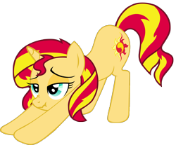 Size: 3000x2478 | Tagged: safe, sunset shimmer, pony, unicorn, female, iwtcird, mare, meme, scrunchy face, simple background, solo, stretching, transparent background, vector
