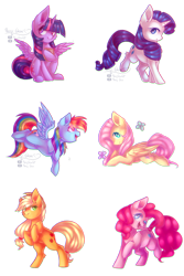 Size: 1024x1530 | Tagged: safe, artist:prettyshinegp, derpibooru import, applejack, fluttershy, pinkie pie, rainbow dash, rarity, twilight sparkle, twilight sparkle (alicorn), alicorn, butterfly, earth pony, pegasus, pony, unicorn, backwards cutie mark, bipedal, book, female, flying, looking at you, lying down, mane six, mare, one eye closed, prone, simple background, sitting, smiling, spread wings, transparent background, wings