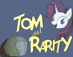 Size: 1722x1347 | Tagged: safe, artist:mcsadat, rarity, tom, pony, unicorn, parody, puss gets the boot, rock, title card, tom and jerry