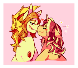 Size: 600x524 | Tagged: safe, artist:hisshi shoujo, adagio dazzle, sunset shimmer, pony, unicorn, female, lesbian, nuzzling, shipping, sunsagio