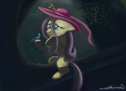 Size: 3501x2544 | Tagged: safe, artist:auroriia, fluttershy, bird, pegasus, pony, female, hat, mare