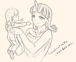 Size: 1840x1510 | Tagged: safe, artist:lunaismaiwaifu, derpibooru import, twilight sparkle, twilight velvet, 30 minute art challenge, child, cute, female, horned humanization, humanized, mother and child, mother and daughter, parent and child, smiling, younger